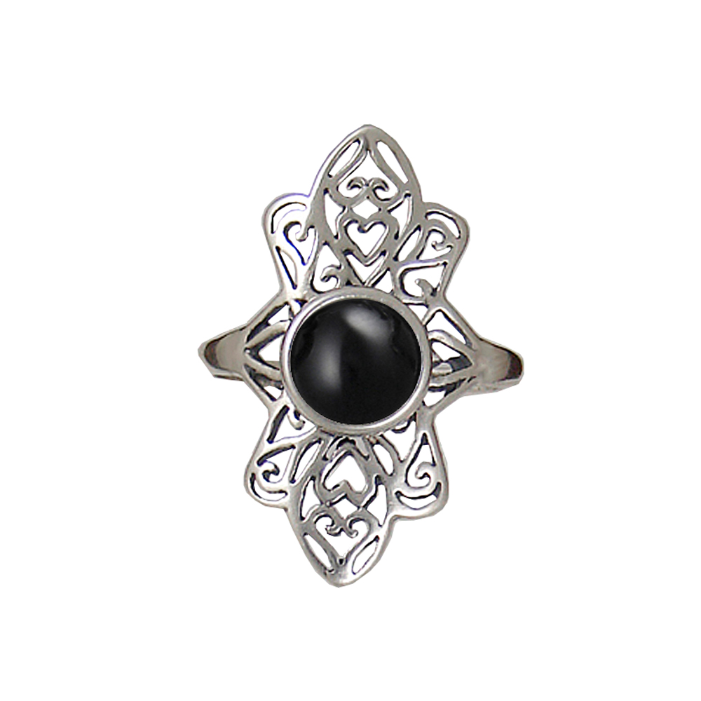 Sterling Silver Filigree Ring With Black Onyx Size 7